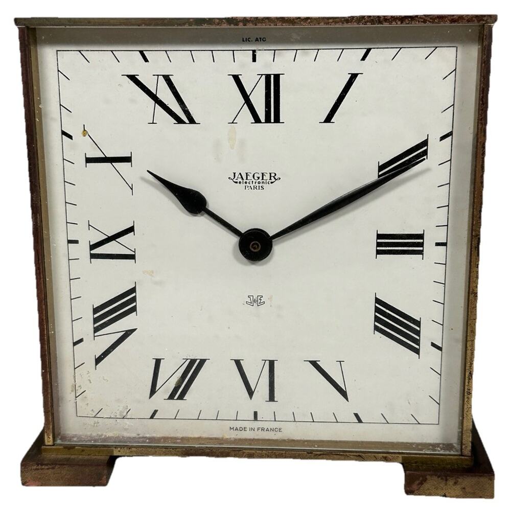 Vintage Jaeger LIC ATO Electromechanic Brass Desk Table Clock Circa 1960’s GUC